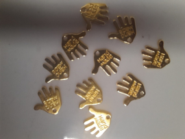 CH073Y - Goud - 10 stuks hangers/bedels handje met tekst Handmade 13mm