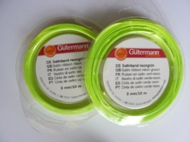 006302/0042- 10 meter satijnlint van 3mm breed op een rol neon groen