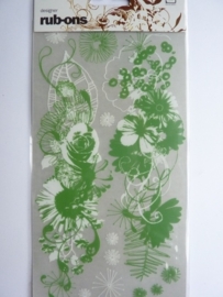 5063.B- Basic grey rub-ons groene bloemen 11x20cm OPRUIMING