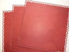 004002- 3 x scrapbook stansvellen 30.5x30.5cm donker rood decor OPRUIMING