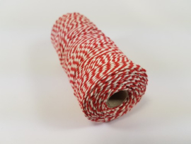 CE890030/1621- 110 mtr katoen macramé touw spoel 1.5mm 100grs - rood/wit