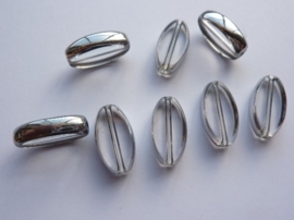 3701- 8 stuks electroplated glaskralen 18x10x5mm hoogglans transparant/zilver - SUPERLAGE PRIJS!