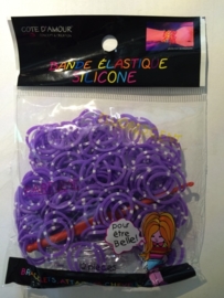 200 stuks loom bands + 12 clips + haaknaald zebra paars