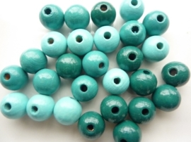 KN6013 206- 30 stuks houten kralenmix 12mm turquoise tinten