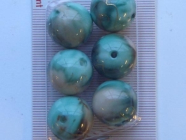 117206/0438- 6 x hoogglans kralen 18mm jade/bruin gemarmerd