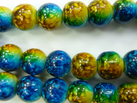 3743- ca. 50 stuks baking painted glaskralen van 8mm blauw/geel