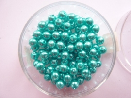 100 x ronde glasparels in een doosje 4mm aqua  -  2219 556