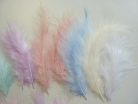 AM.97 - 10 - 14 stuks kalkoen donsveertjes pastel mix ca. 10 cm. lang