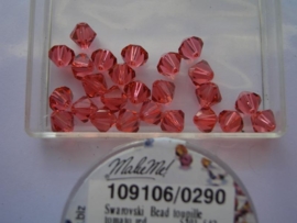 109106/0290 - 25 x swarovski 6mm padparadscha rood