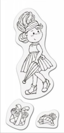 CE001883/3704- clear stamp meisje met paraplu 8x16cm