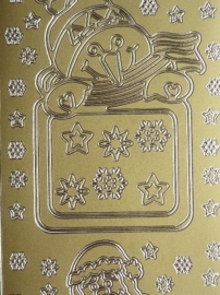st968- stickervel met sneeuwpop en kerstman kaders 10x23cm goud
