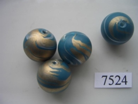 7524- 18mm tuqoise/blauwe kunststofkraal marmer
