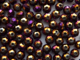 3917- ca. 145 stuks geslepen glaskralen van 4x3mm paars AB goudplated - SUPERLAGE PRIJS!
