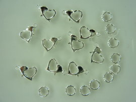 10 stuks karabijnsluitingen hartvorm 8x10mm zilverkleur
