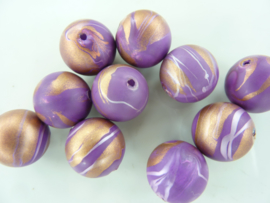 00854- 10 stuks kunststof kralen van 15mm violet gemarmerd OPRUIMING