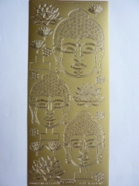 st976- stickervel met diverse boeddha figuren 10x23cm goud