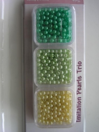 CE460120/0312- ca. 600 stuks kunststof parels 3mm geel/l.groen/groen