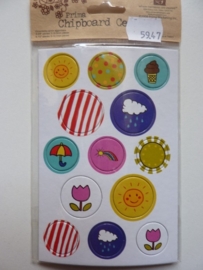 5947- Prima chipboard centers 13 stickers van 2 tot 2.5cm doorsnee zomer OPRUIMING