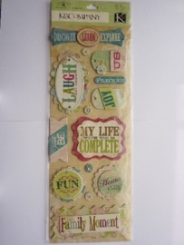 5597- K&Co grand adh. chipboard 3D stickers "diverse teksten" 30x12cm