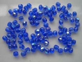100 x geslepen glaskralen 4mm AB blauw 108004/0043KA