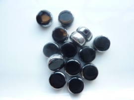 3703- 14 stuks electroplated glaskralen 10x4mm hoogglans zwart/zilver - SUPERLAGE PRIJS!