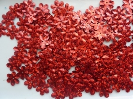 118372/440- 10gram (ca. 160 stuks) pailletten bloemetjes 15mm glitter rood
