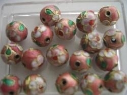 10 stuks cloisonne kralen van 10 mm. rose - 1370