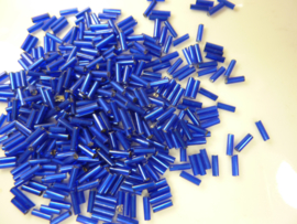 1576- 6.5mm glazen stiftjes donker blauw zilverkern 15gr