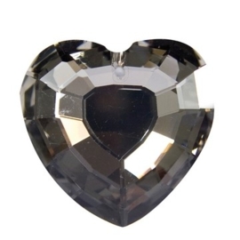 117471/6321- glazen facet geslepen hanger hart 32mm black diamond