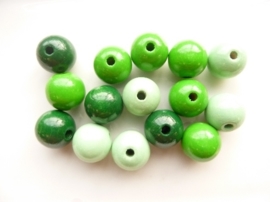 6013 509- 15 x houten kralen mix mintgroen/groen van 15mm