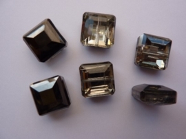 3732- 6 stuks electroplated glaskralen 13x13x7mm zwart/zilver - SUPERLAGE PRIJS!