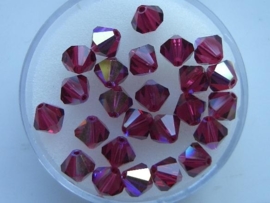 109106/1350- 25 x swarovski 6mm robijn rood met AB coating