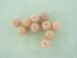 00069- 10 stuks kunststof kralen van 9mm roze gespikkeld OPRUIMING