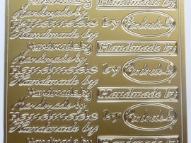 ST.1120- stickervel met tekst handmade by 10x23cm goud