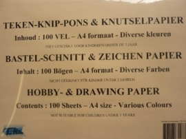 0003002- 100 vel knutselpapier A4 in 10 kleuren 90-200grams OPRUIMING