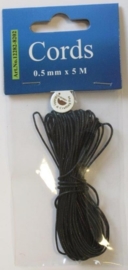 000CE440200/8202- 5 meter waxcord van 0.5mm dik zwart