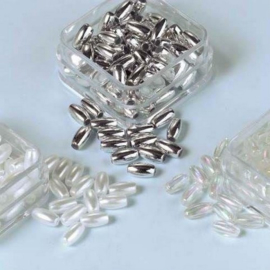 CE460120/0001- 3 doosjes rijstekorrel parels van 6mm - wit/transparant/zilver