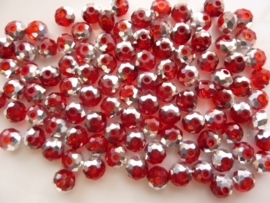 1252- ca. 98 stuks electroplated glaskralen 6x4mm rood met zilver coating  - SUPERLAGE PRIJS!
