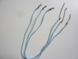 CH.001Y.lb- 3 stuks kant en klare halsketting gevlochten lichtblauw imitatie leder halsketting 48cm - SUPERLAGE PRIJS!