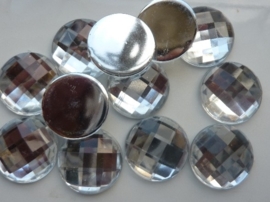 12 stuks grote ronde kunststof strass stenen met platte achterkant 20mm zilver