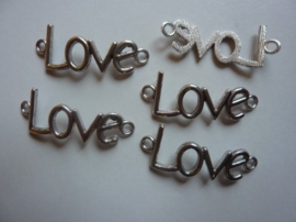 CH.056- 5 stuks tussenstukken "LOVE" 4x1.5cm antiek zilver - SUPERLAGE PRIJS!