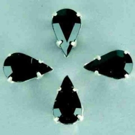 107011/0091- 8 stuks glazen rijg/naai strass steentjes 10x6mm druppel kristal zwart