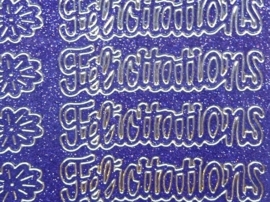 st1048- glitterstickervel paars met engelse tekst felicitations 10x20cm