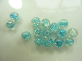 4065 - 15 stuks Qraccle glaskralen van 8 mm. licht blauw
