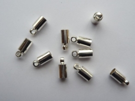 8x4mm dichte veterklemmen/koordkapjes verzilverd 10 stuks - CH039.10 - SUPERLAGE PRIJS!