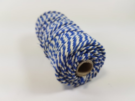 CE890030/3223- 43 mtr katoen macramé touw spoel 2mm 100grs - blauw/wit