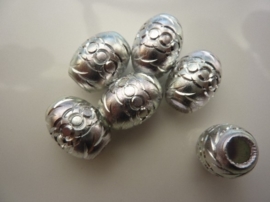 8815- 6 stuks aluminium kralen met groot gat 15x12mm zilverkleur  - CH006