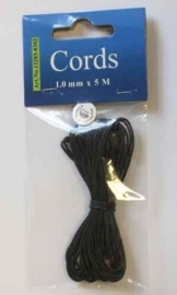 000TH12283/8302- 5 meter waxcord van 1mm dik zwart