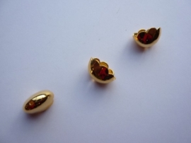 00157F- 2 stuks ovale koordkapjes van 14x7mm goudkleur OPRUIMING