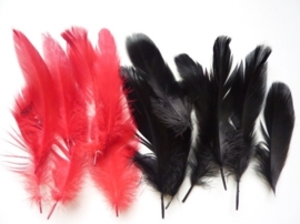 12238/3801- ca. 15 stuks ganzenveren van 12 tot 20cm lang zwart-rood